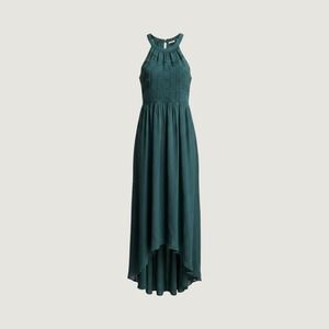 ModCloth Teal Green Halter Maxi Dress Embroidered‎ Chiffon High Low Size Small